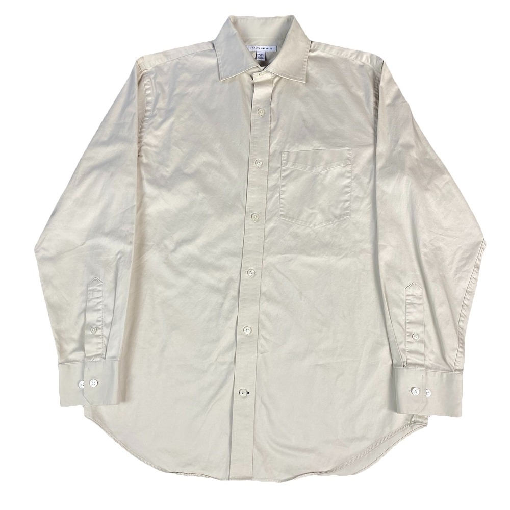 Vintage Banana Republic Mens Cotton Button Shirt‎ Beige M 15 1/2 Hong Kong